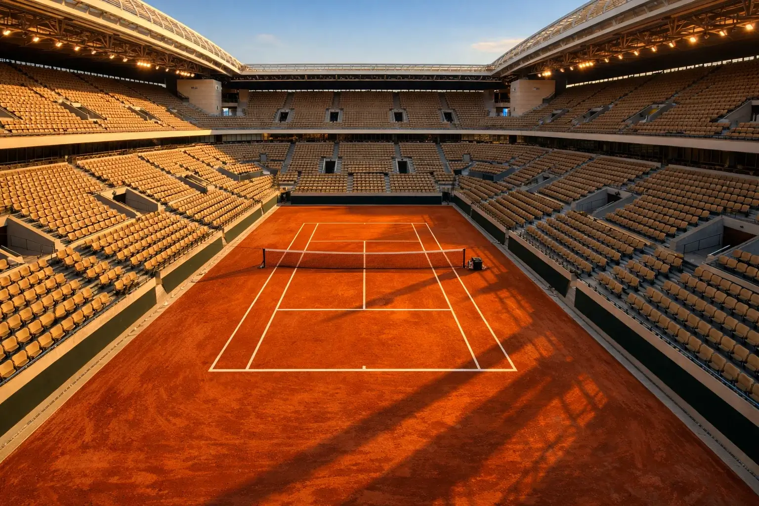Rode gravelbaan van Roland Garros in Parijs met Court Philippe Chatrier